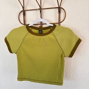 Green Waffle Knit Cropped Tee